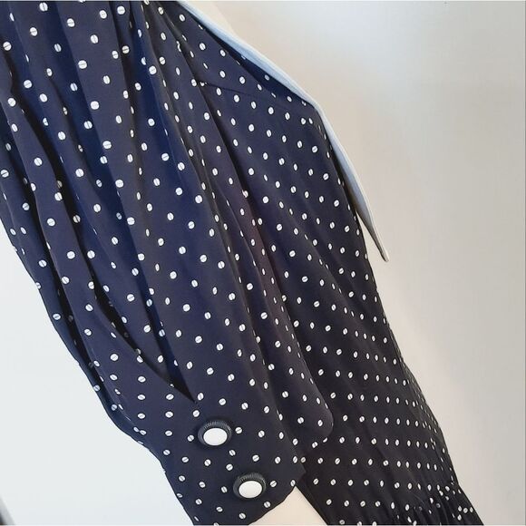 Vintage 80s Dress size Medium Dropped Princess Waist Bib Collar Puff Sleeves - Picture 6 of 9